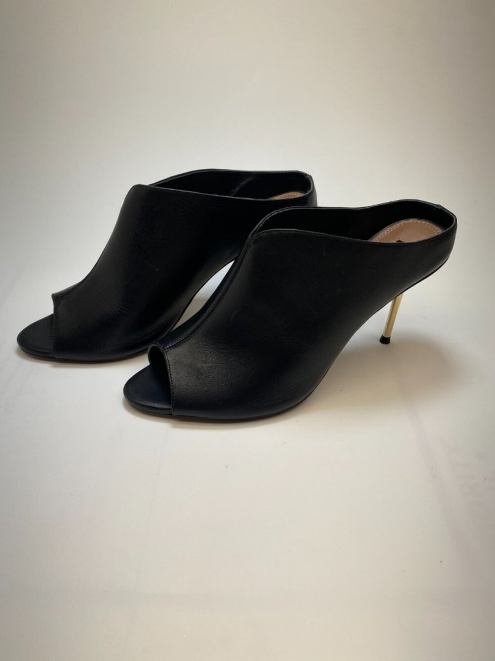 BCBGMAXAZRIA Womens Teela Peep Toe Black Leather Mule Sz 8.5